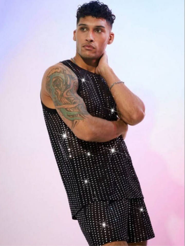 Men's Hot Dimond Mesh Loose Comfy Sleepwear T - shirt & Short